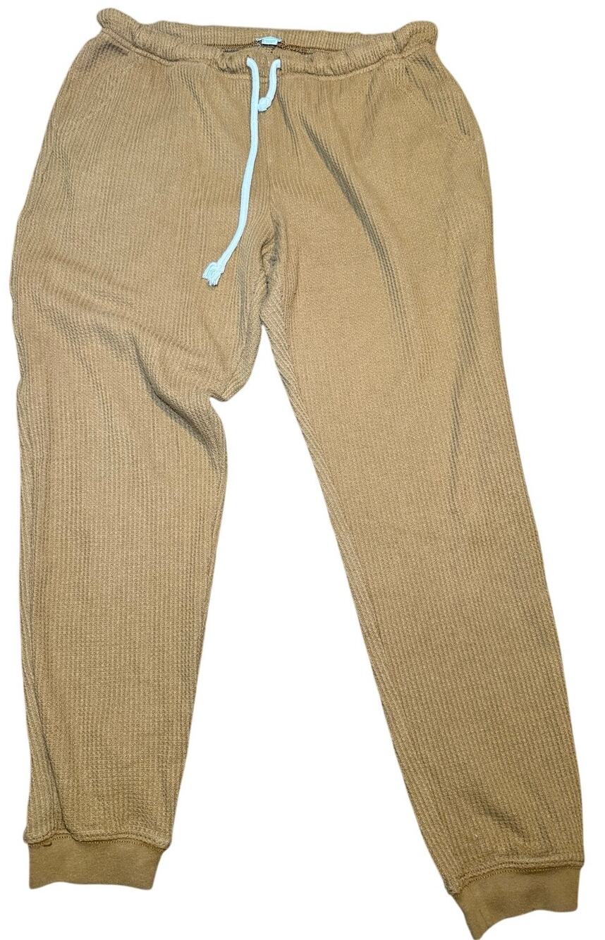 Aerie Waffle Knit Jogger Sweatpants, Mustard Brown, Women's Size Medium